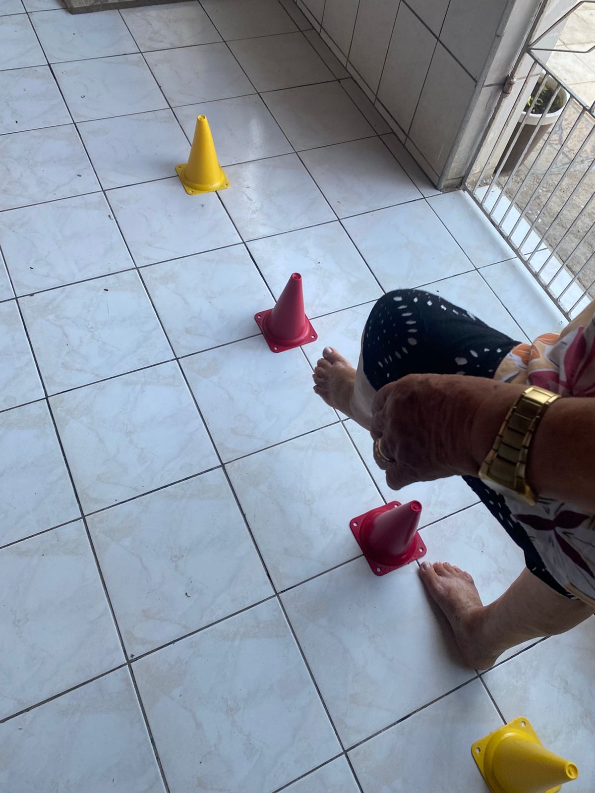 Exercício de equilíbrio e marcha com cones no atendimento domiciliar